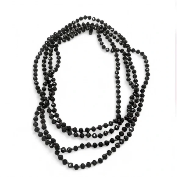 Natasha Long Black Beaded Statement Necklace - Picture 2 of 6